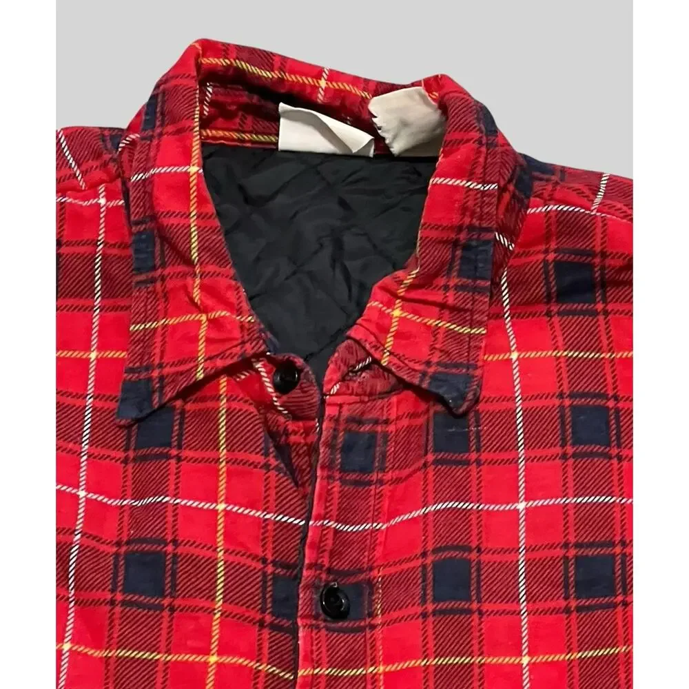 Vtg Sports Afield Men XL Quilted Red Flannel Shirt Jacket Distressed Thrashed